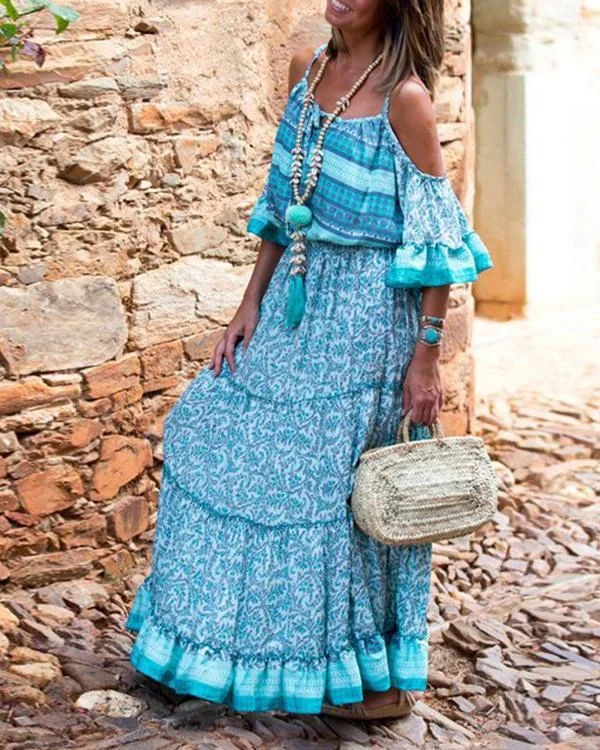 Off Shoulder Women Summer Dresses Flounce Dresses