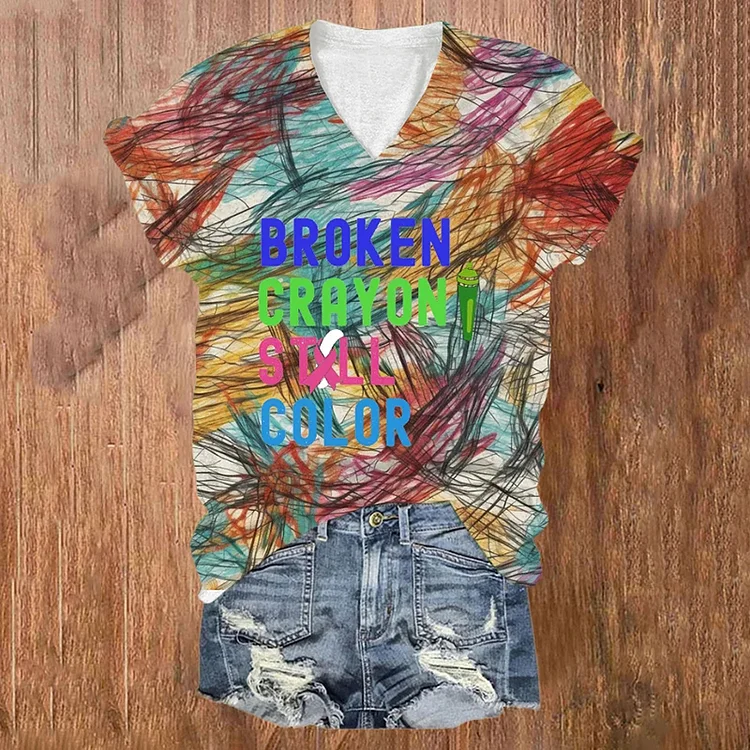 Comstylish Women's Broken Crayons Still Color Print T-Shirt