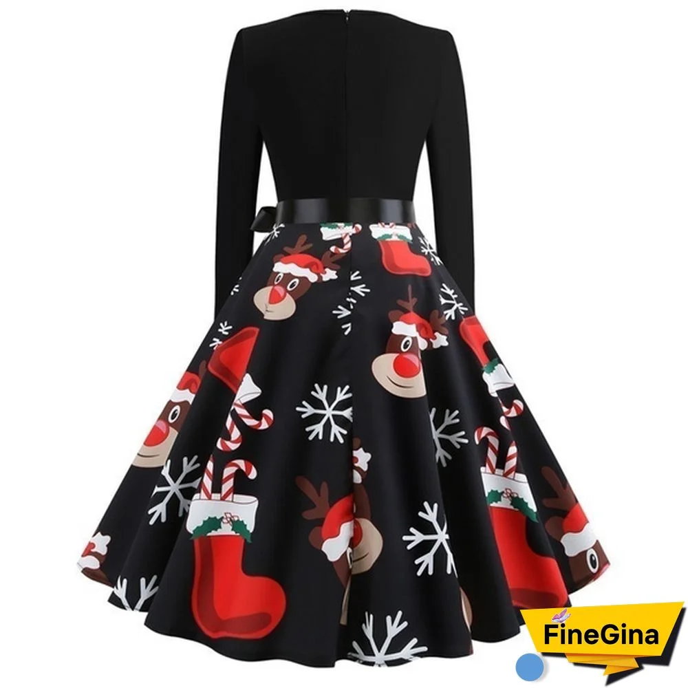 Autumn Winter Fashion Lady Xmas Clothes Christmas Costume Casual Long Sleeve Halloween Print Party Dress