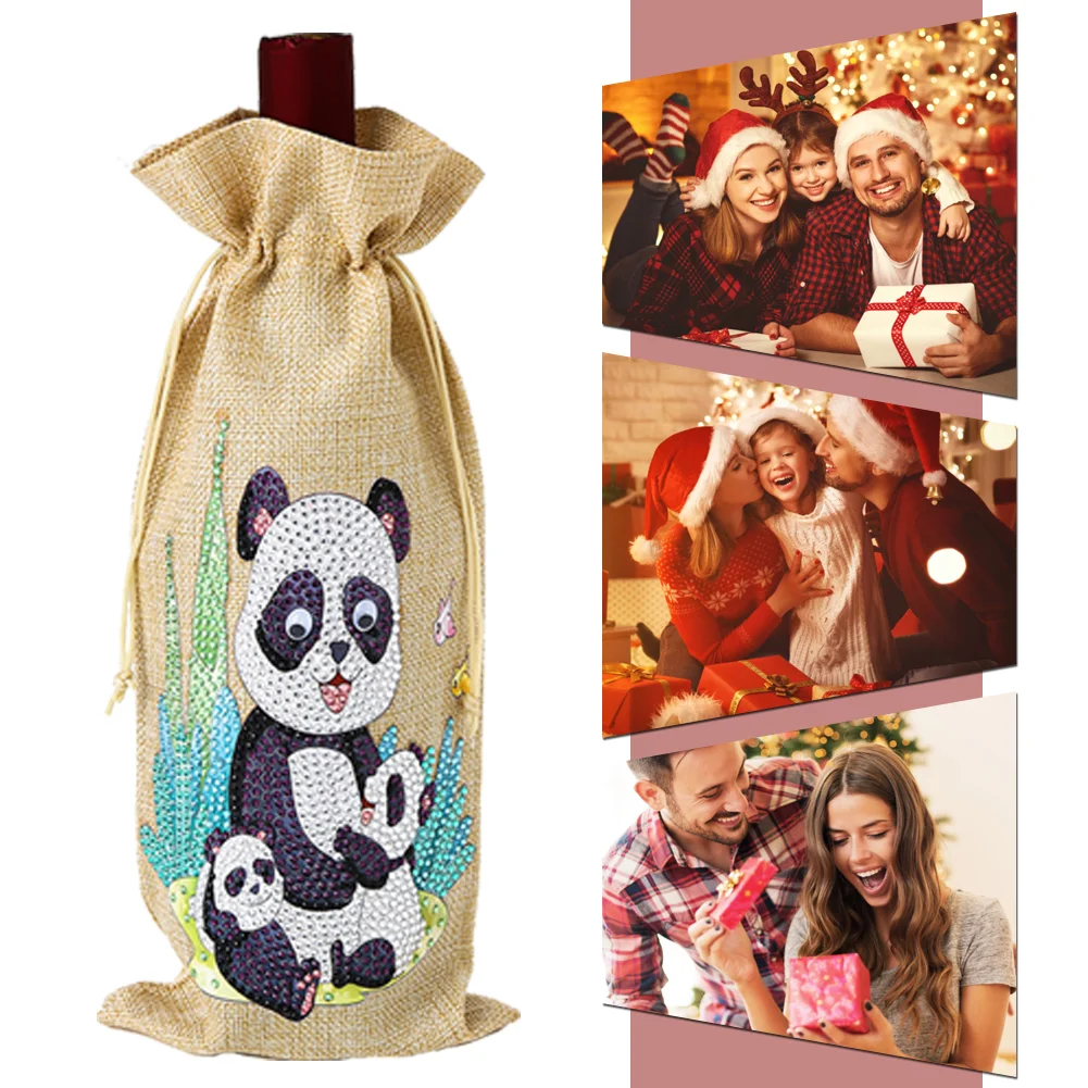 DIY Diamond Painting Xmas Wine Bottle Bag - Panda