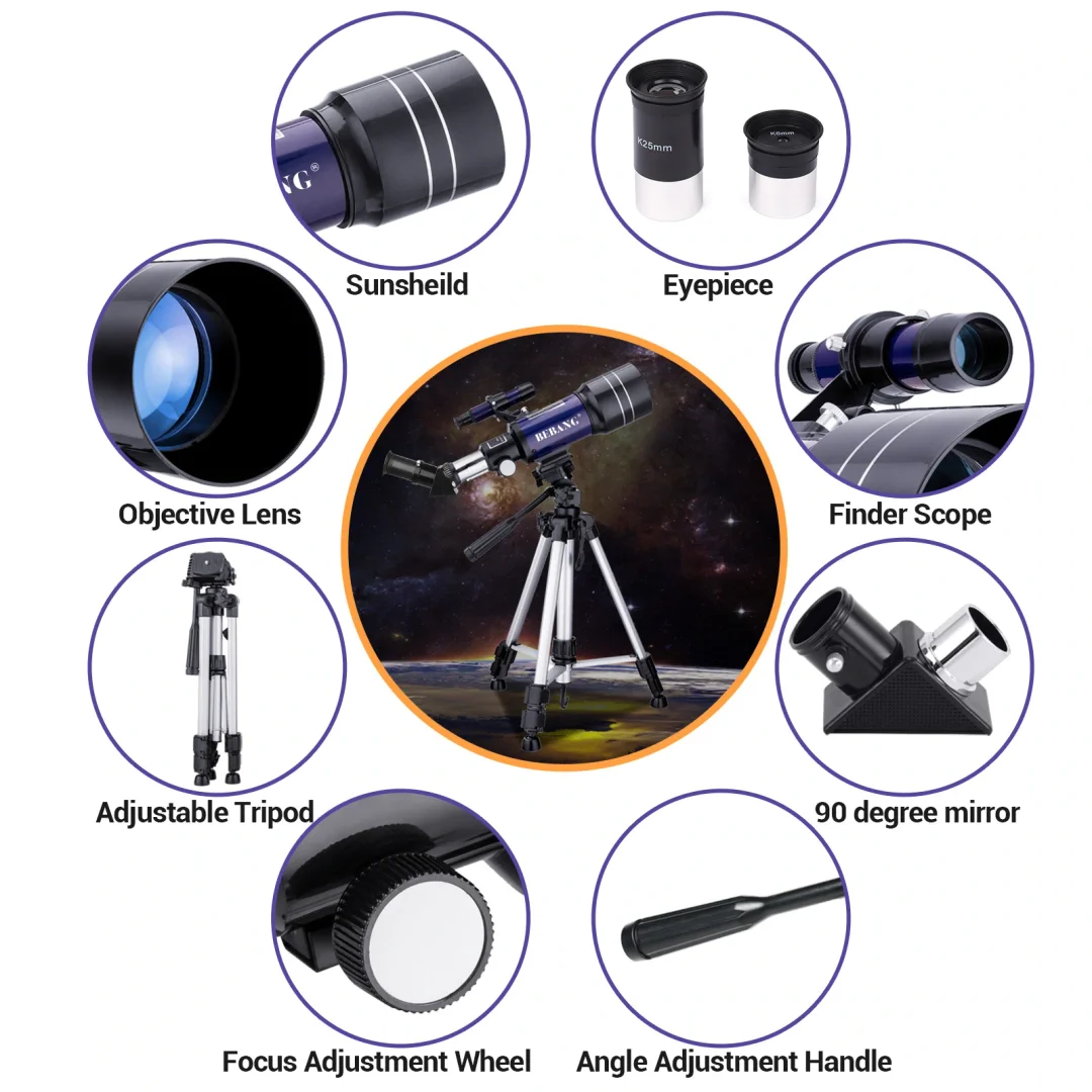 Telescope for Kids Beginners Adults, 70mm Refractor Telescope with Tripod, Astronomy Telescope Gift for Kids