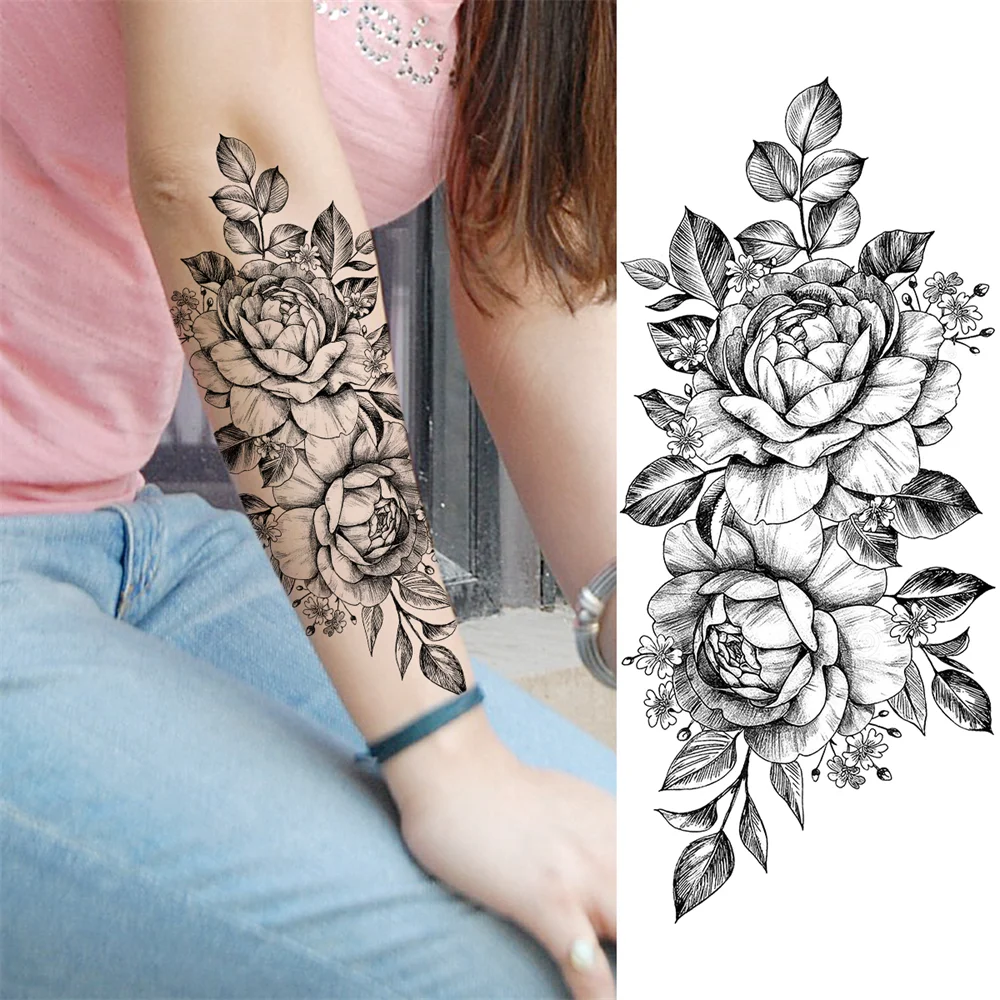 Sdrawing Sunflower Butterfly Temporary Tattoos For Women Adult Rose Flower Moon Fake Tattoo Arm Body Art Decoration Tatoo Paper