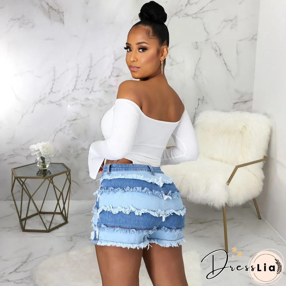 Summer Sexy Patchwork Women Ripped High Waist Holes Stretch Streetwear Plus Size Denim
