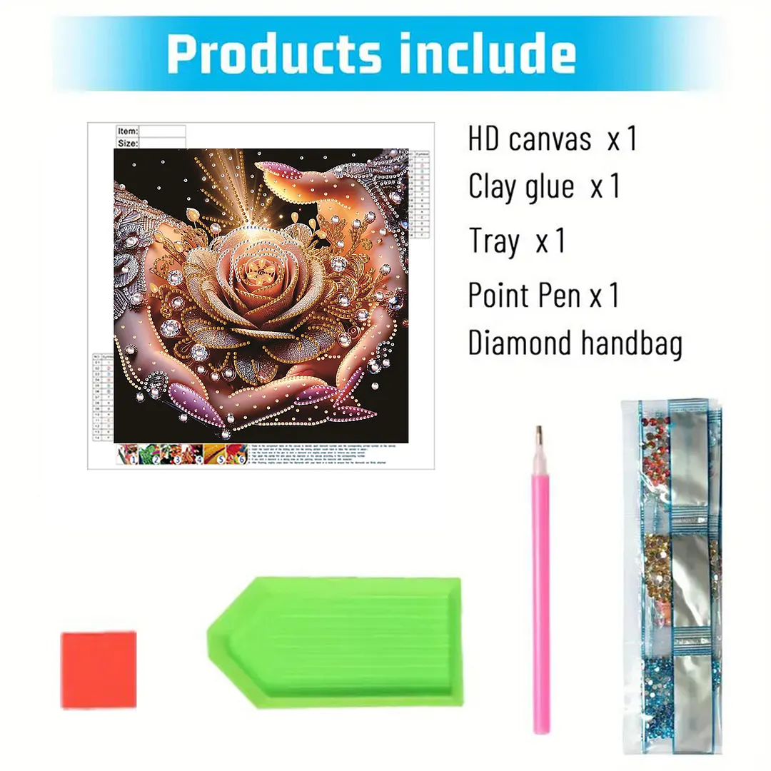 Rose in Hand Special Shaped 5D DIY Partial Drill Diamond Painting Kit 30x30cm