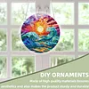 (18.5cm)DIY Acrylic Jigsaw Puzzle Window Hanging with Hanging Chain DIY Stained Glass Decoration Round Window Puzzle Decor for DIY Craft Project (Stained Glass Sea Wave)