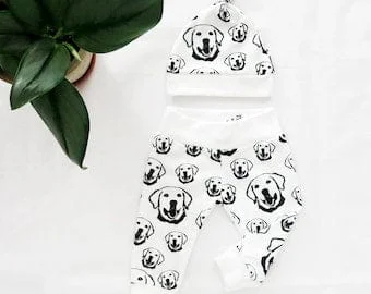 pornhint Pornhint Labrador Retriever Print Leggings And Hat Set, Organic Cotton Baby Clothes, Dog Themed Baby Shower Ideas, Baby Coming Home Outfit Girls Boys