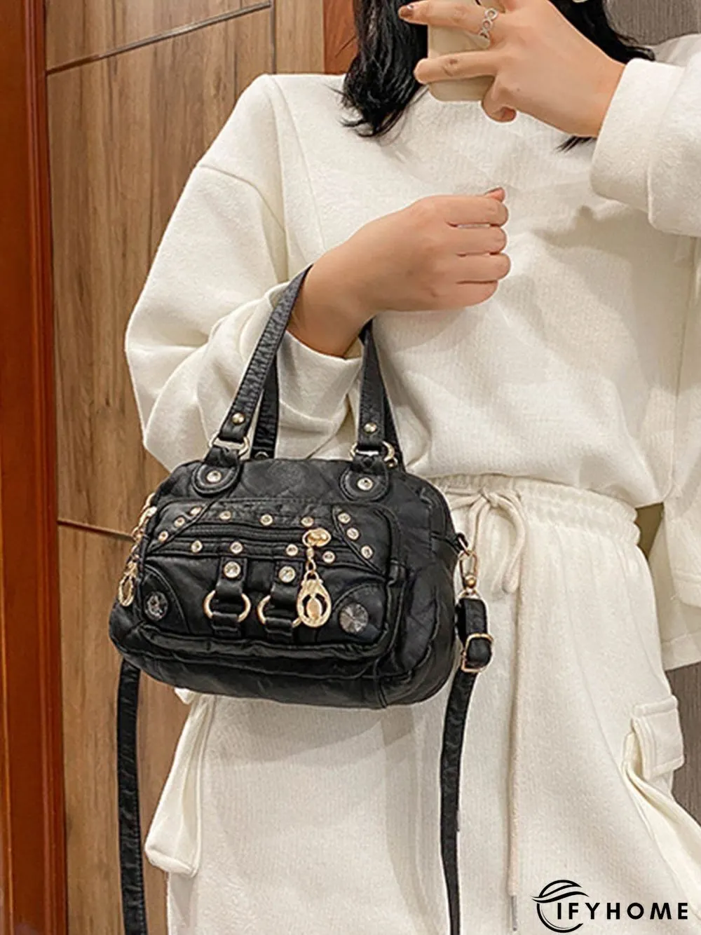 Retro Ethnic Style Mosaic Rhinestone Zipper Messenger Bag | IFYHOME
