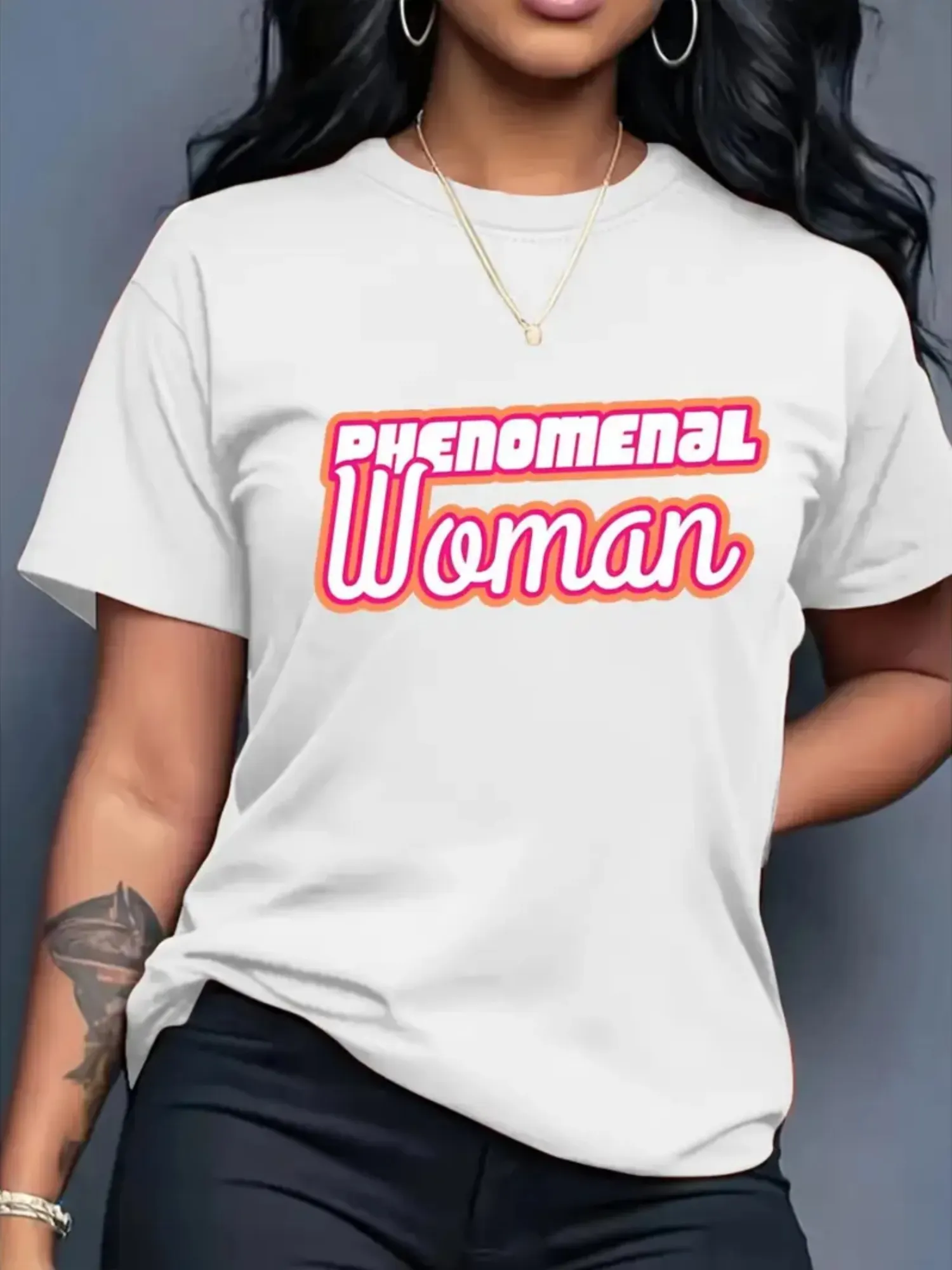 Womens Phenomenal Women Graphic T-Shirt Soft 180g Short Sleeve Round-neck Machine Washable