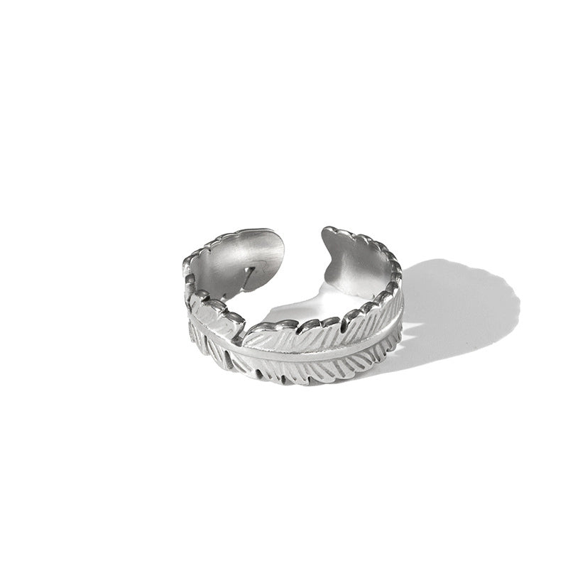 Casual Minimalist Leaf Titanium Steel Plating Open Rings