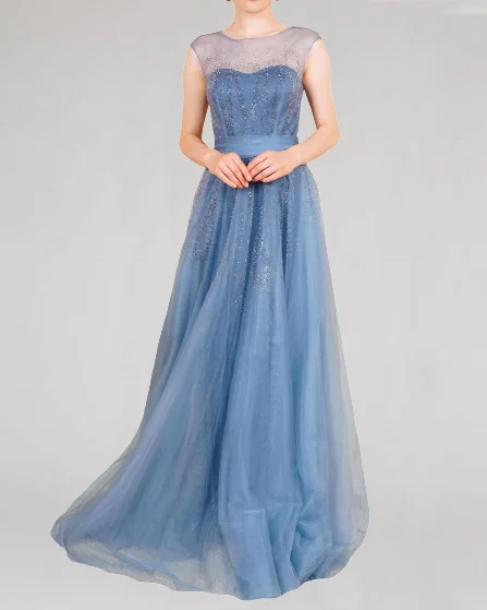 Embroidered Tulle Evening Dress