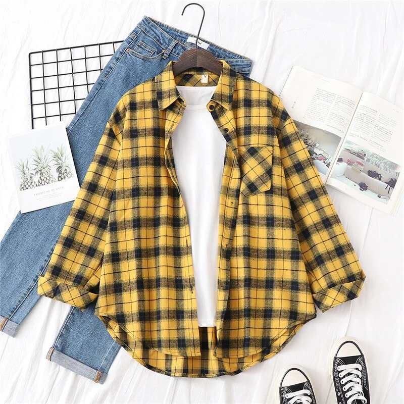 Women Blouses Shirts Womens Tops And Blouses 2020 Womenswear Long Sleeve Clothing Button Up Down Shirt Plaid Korean Female New
