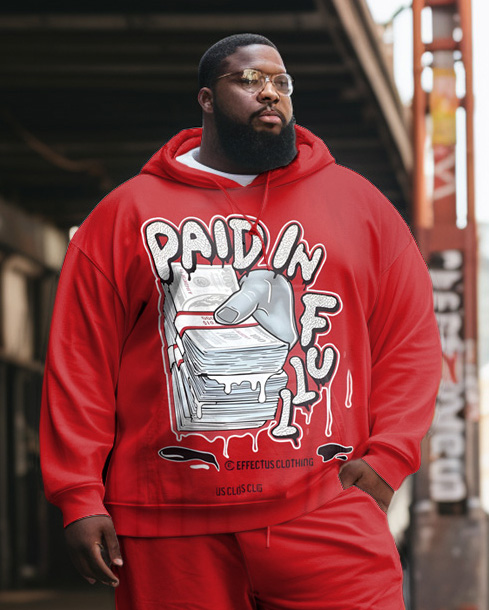Men's Plus Size Casual Hip Hop Paid In Full Hoodie Two-Piece Set