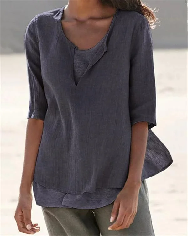women clothing half sleeve v neck casual solid shirts p105171