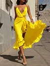 Plunging Irregular Clipping Maxi Dress
