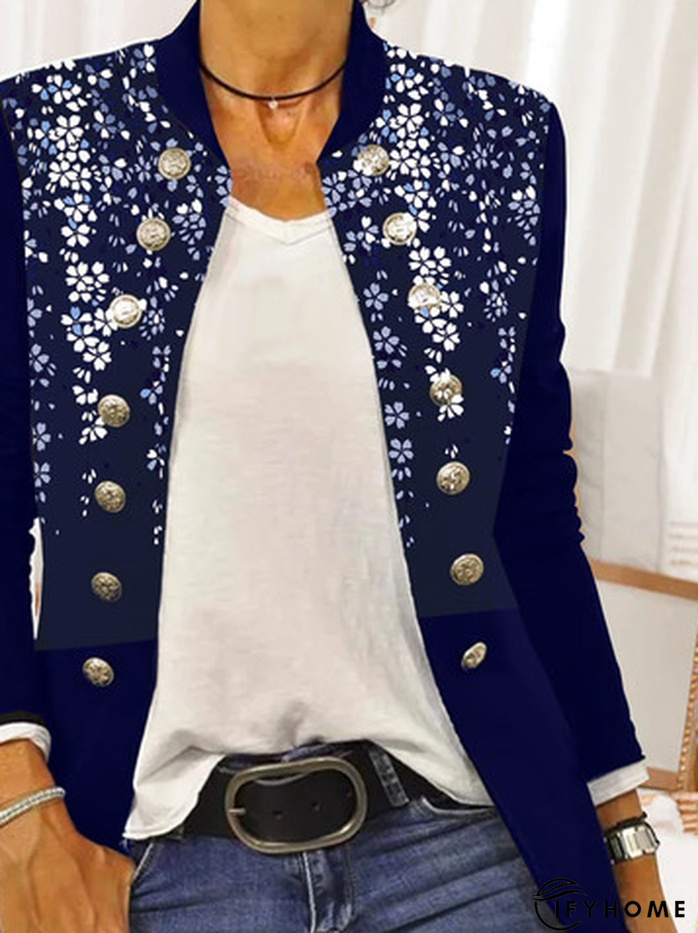 Floral Printed Long Sleeve Shift Buttoned Jacket | IFYHOME