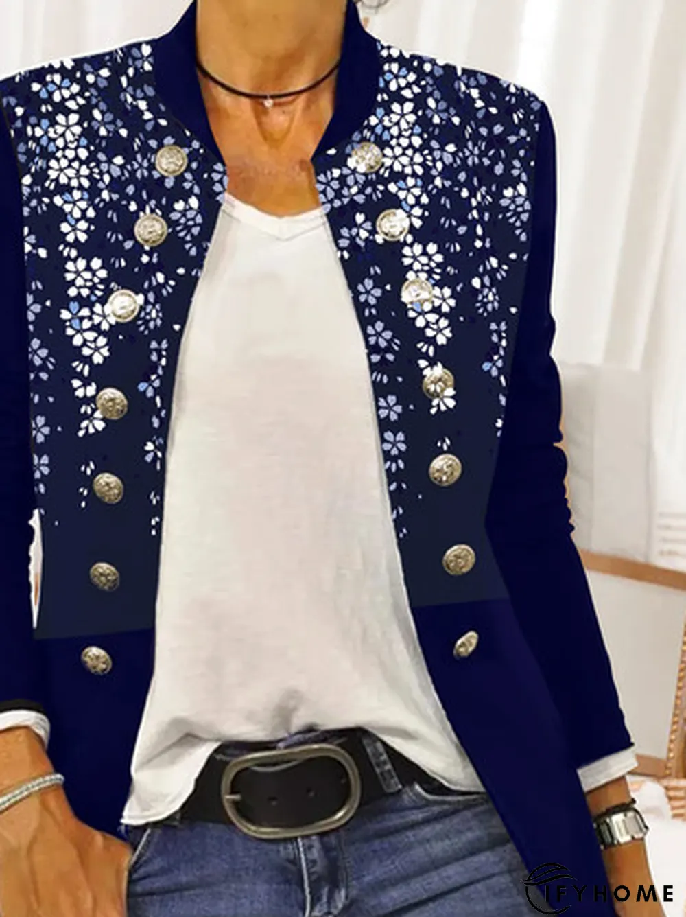 Floral Printed Long Sleeve Shift Buttoned Jacket | IFYHOME