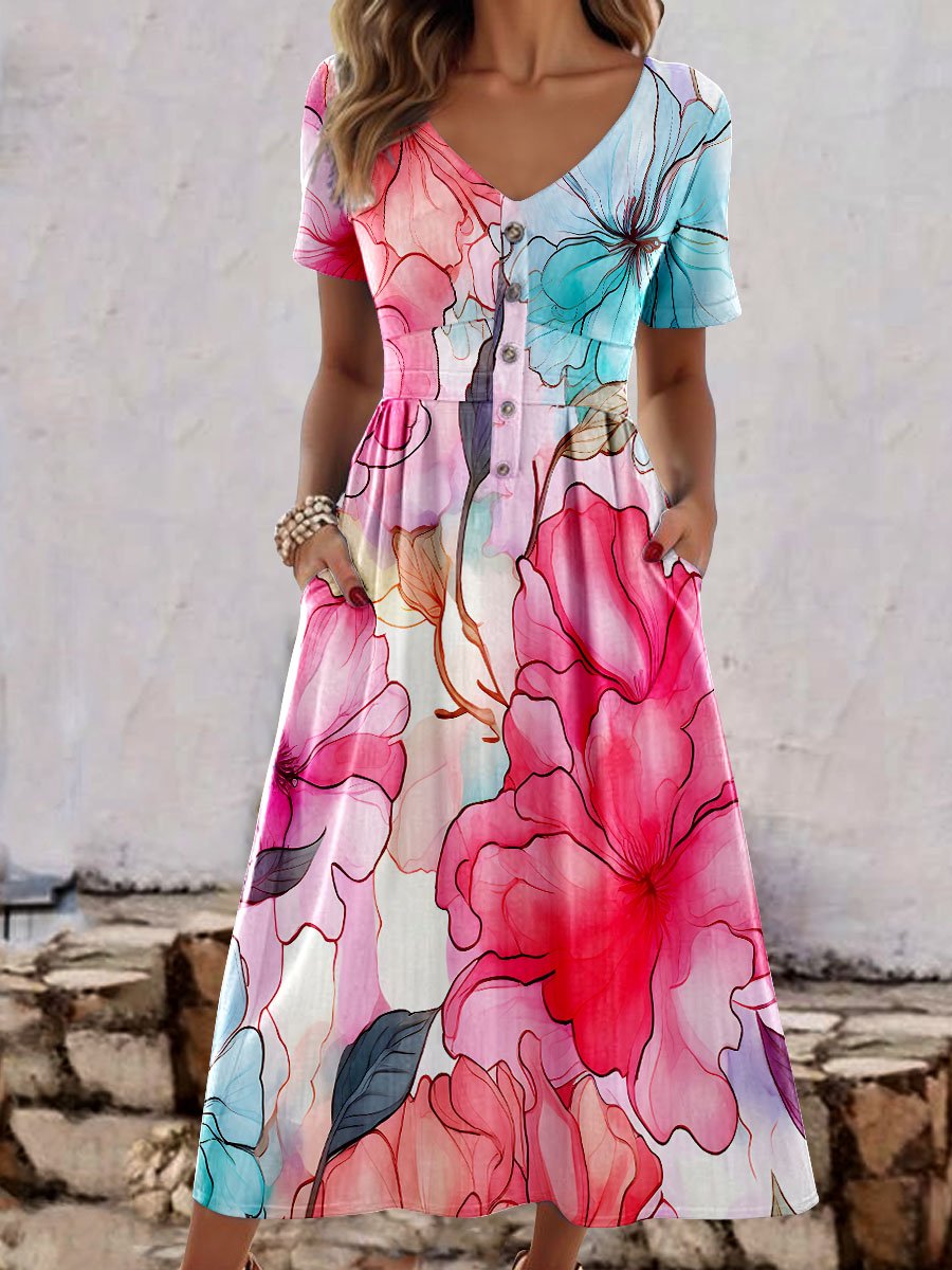 Women's Watercolor Ombre Art Print Casual Dress