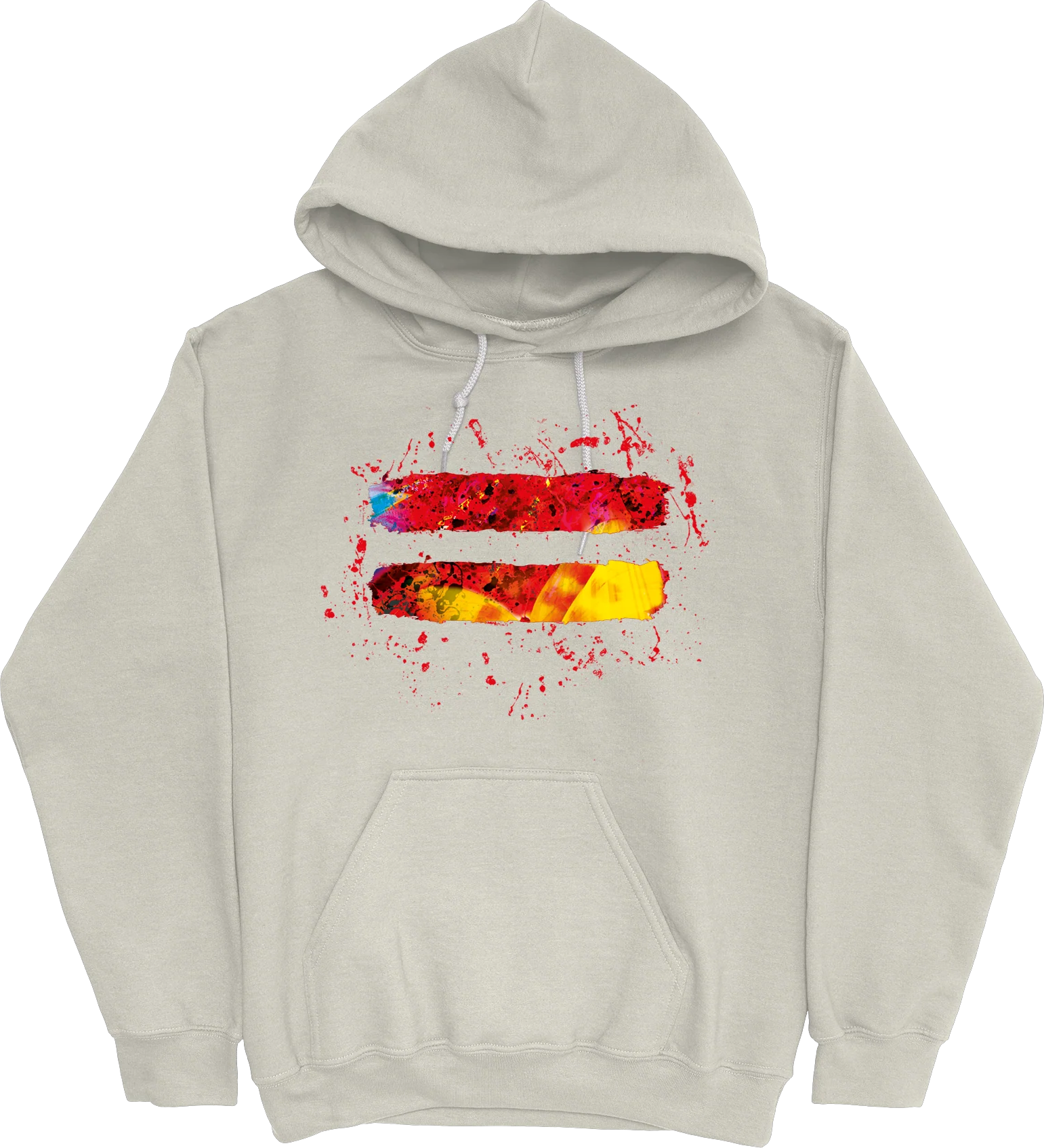 "Ed Sheeran sand pullover hoodie with abstract paint symbol graphic"