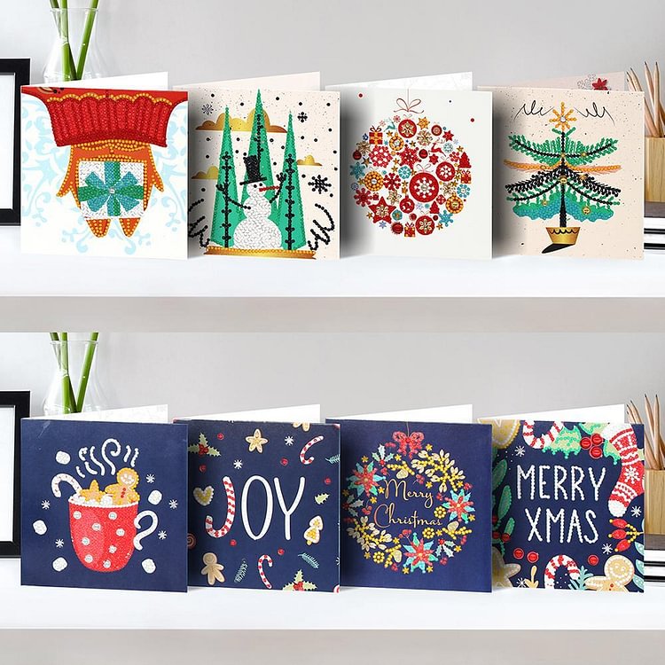 8pcs DIY Special Shaped Diamond Painting Cartoon Christmas Card Kids Cadeau