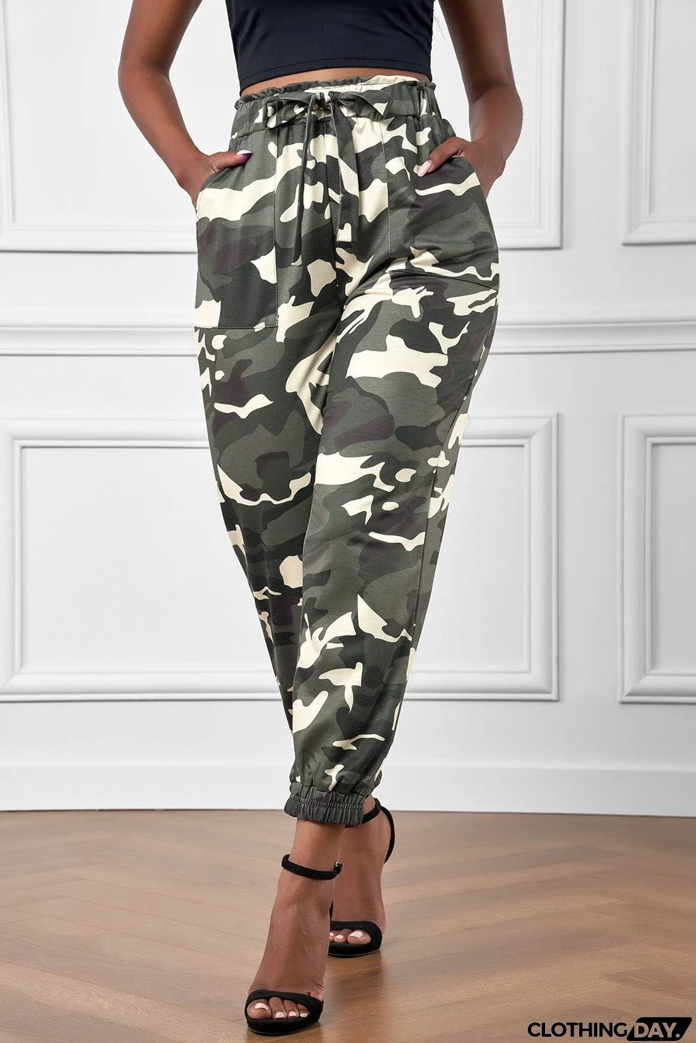 Camouflage Drawstring Elastic Waist Jogger Pants With Pockets
