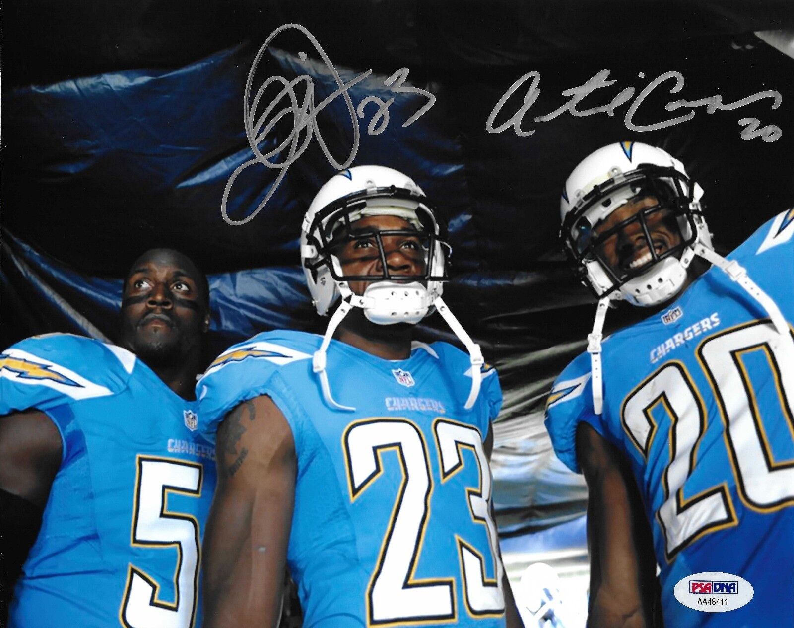 Quentin Jammer & Antoine Cason Signed Chargers Football 8x10 Photo Poster painting PSA/DNA COA