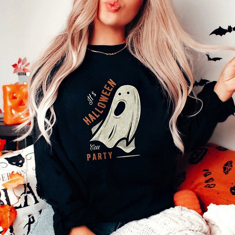 Halloween Print Crew Neck Long Sleeve Casual Sweatshirt