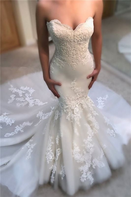 Charming Sweetheart Long Mermaid Lace Appliques Wedding Dress Online - lulusllly