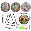 4PCS Wooden Diamond Painted Placemat Round Placemat with Holder(Rose Bouquet)