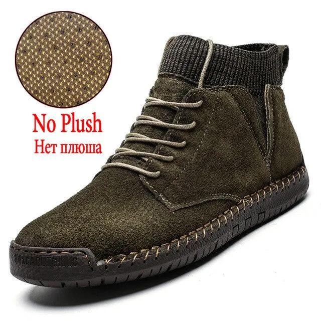 Winter Men's Boots Thick Plush Warm Men's Snow Boots Suede Men's Ankle Boots Handmade Men's Boots Winter Outdoor Men's Shoes VIP