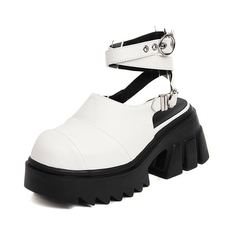 Gdgydh Buckle Strap Women Black Platform Shoes High Heel Cool Fashion Goth Punk Slingback Mules Women With Buckle Big Size 43