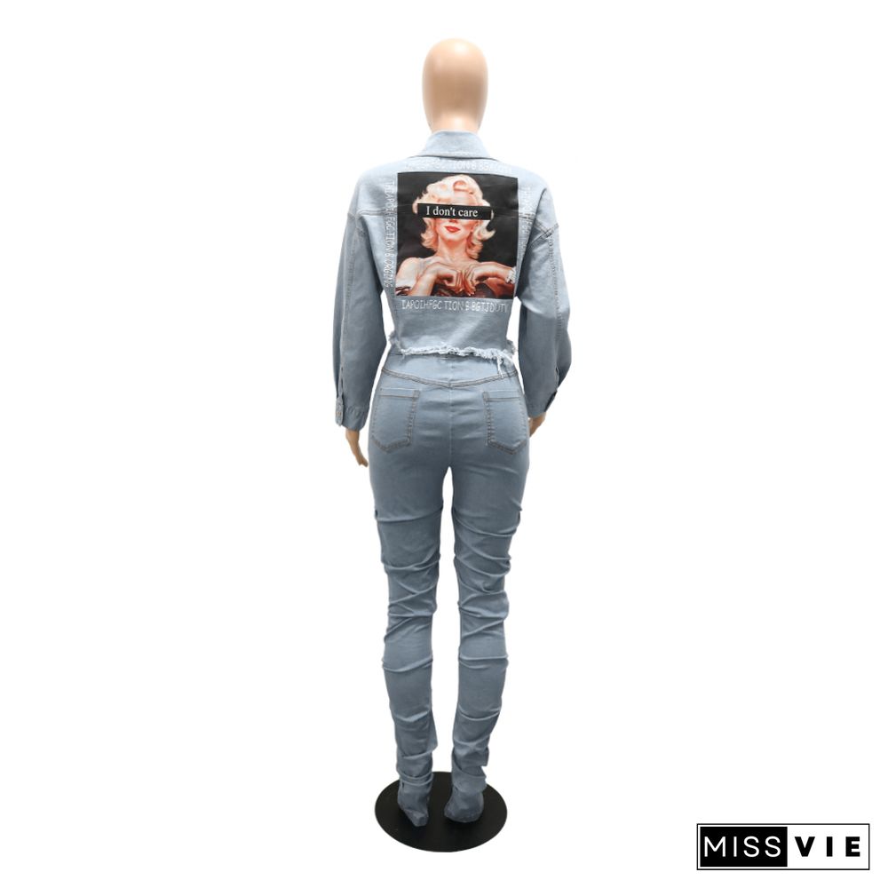 Vintage Outerwear Button Down Cropped Denim Jacket