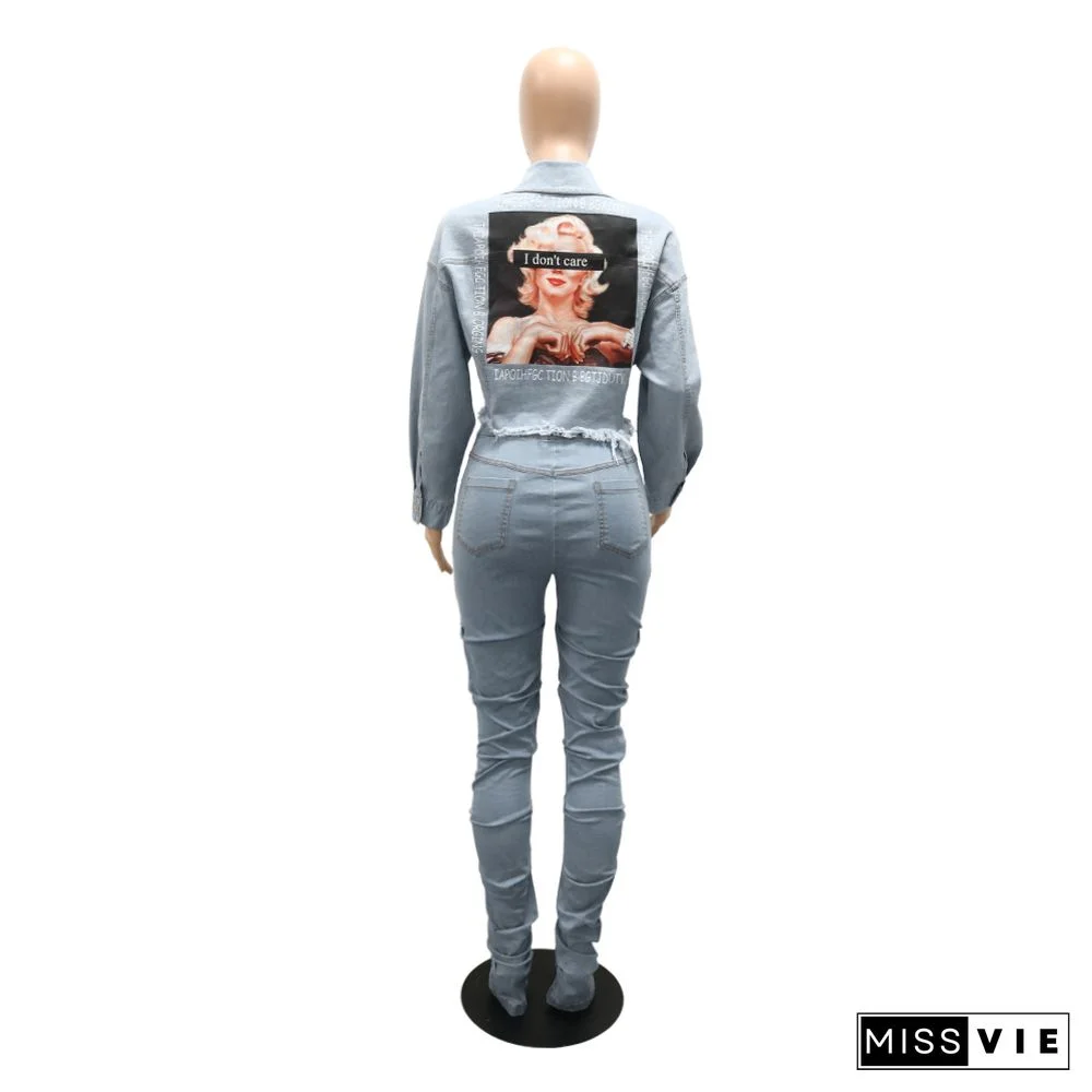 Vintage Outerwear Button Down Cropped Denim Jacket