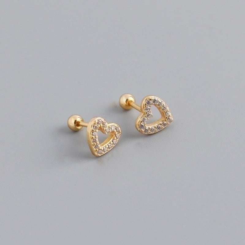 1 Pair 925 Sterling Silver Zircon Heart Shape Ear Studs
