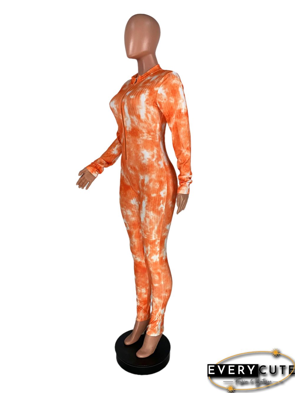 High Neck Tie-dye Zipper Slim Fit Fitness Jumpsuit