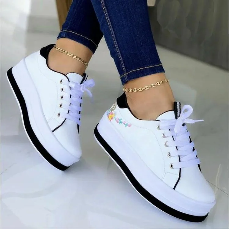 Women's Casual Round Toe Embroidered Sneakers