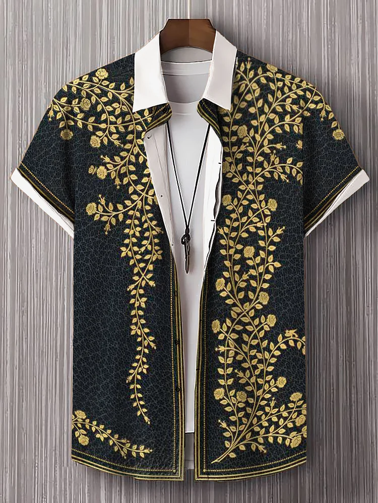 Men's Retro Floral Print Short Sleeve Shirt