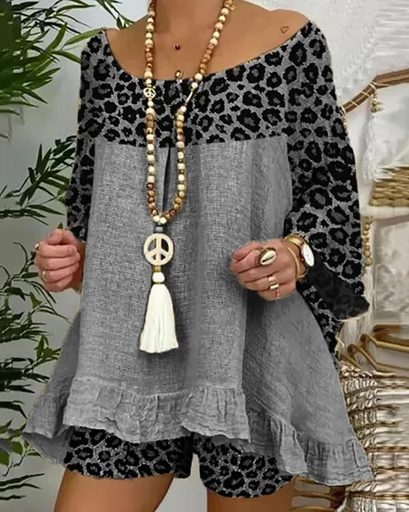 Casual two-piece suit in leopard print