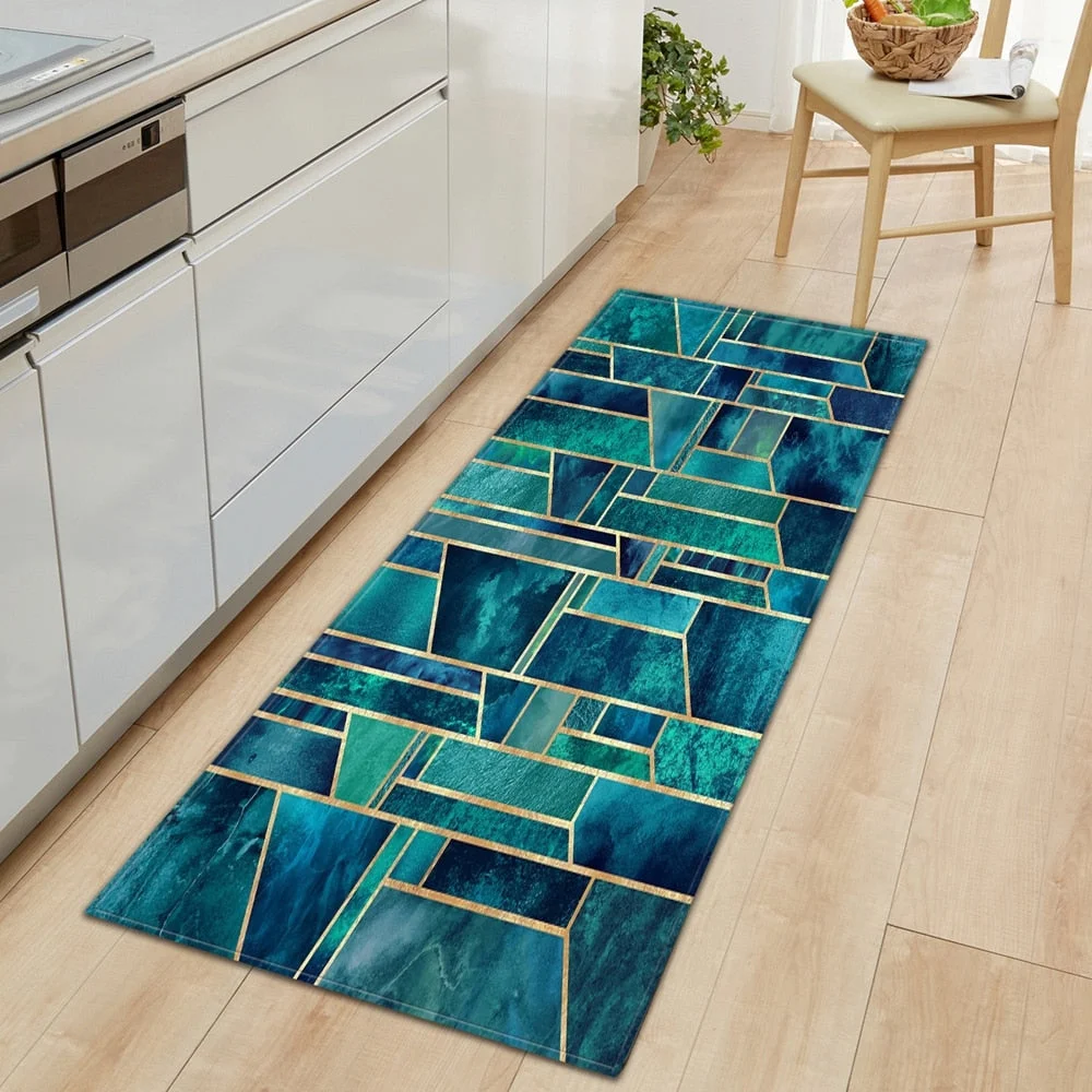 Wood Grain Kitchen Carpet Entrance Doormat Bedroom Hallway Floor Mat 3D Cobblestone Bathroom Water Absorption Anti-slip Long Rug