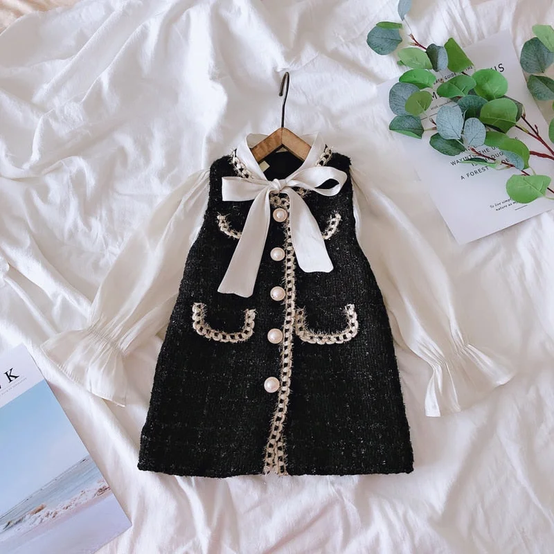 Gooporson Autumn Kids Clothes Bow Tie Knit Long Sleeve Princess Dress Party Birthday Toddler Girls Costume Korean Vestidos