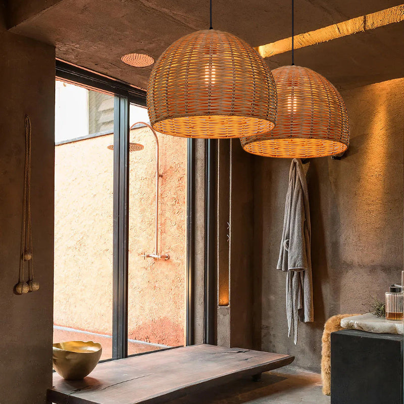 Boho Round Basket Bamboo Pendant Light