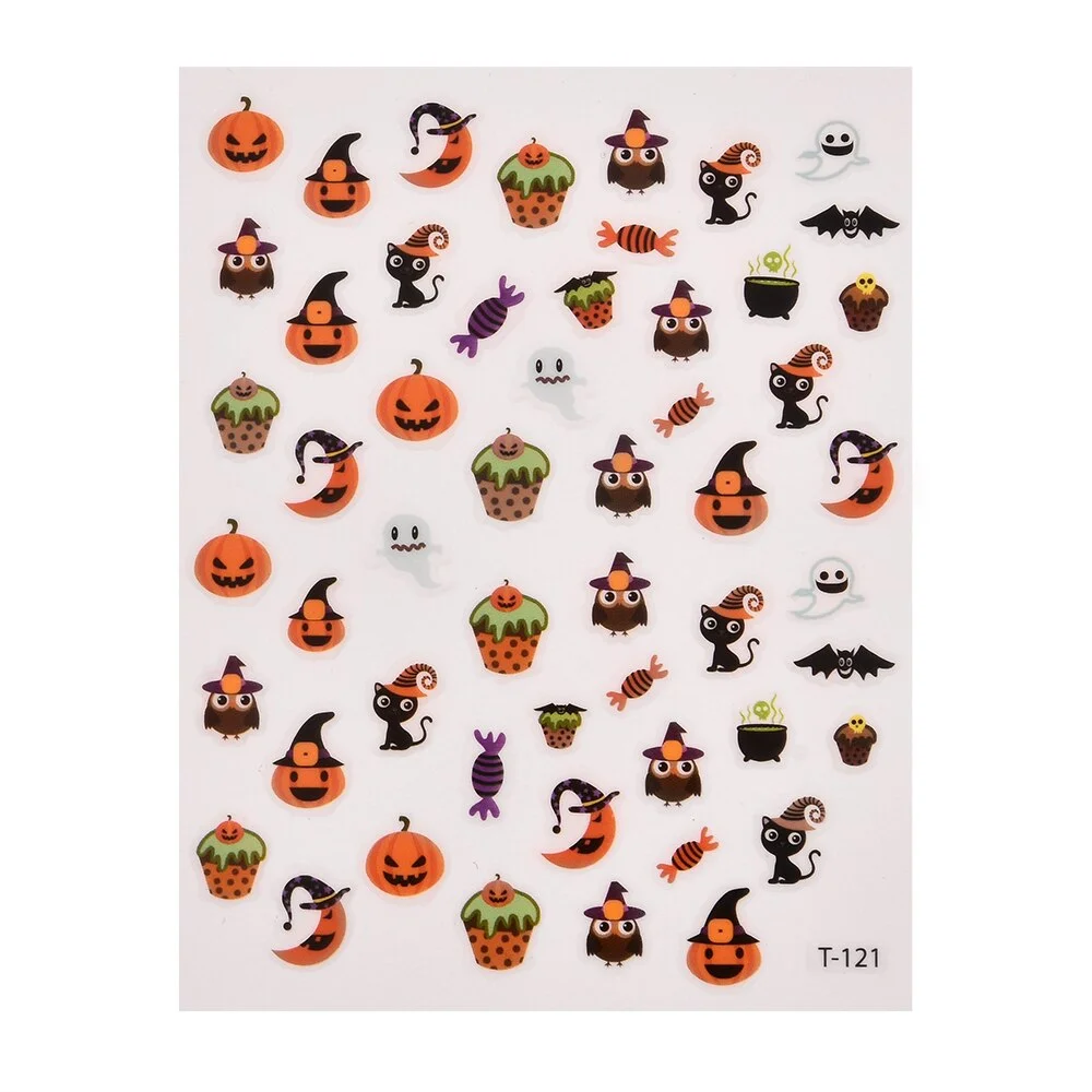 1 Sheet Halloween Series Self Adhesive Nail Sticker Pumpkin Lantern Skeleton Spider Vampire Decals For Nail Art Decoration Tools