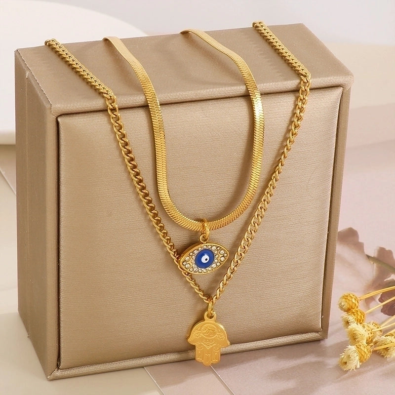 Sweet Palm Stainless Steel 18K Gold Plated Patchwork Layered Necklaces