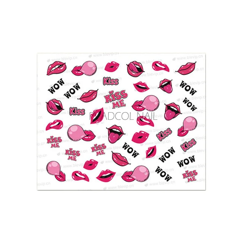Pop Art Nails Stickers Sexy Red lips Lollipop Bubble Gum Lettering Nail Deals Sliders Wow Hot Cool Girl Style Nail Sticker Decor-Nail Inspo