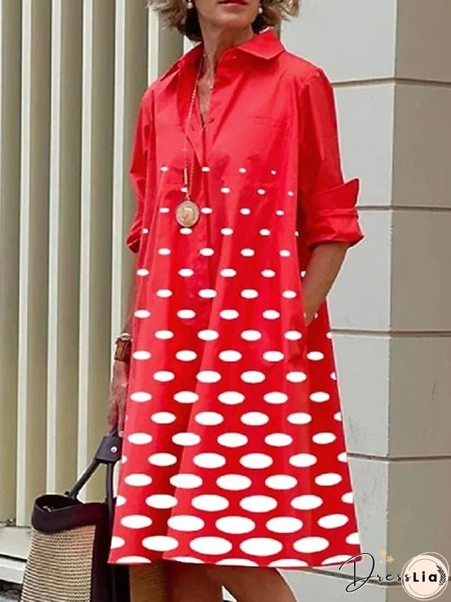 Shirt Dress Casual Dress Midi Dress Outdoor Daily Vacation Polyester Fashion Casual Shirt Collar Button Pocket Long Sleeve Summer Spring Fall Loose Fit Black White Gray Polka Dot Flower for Women