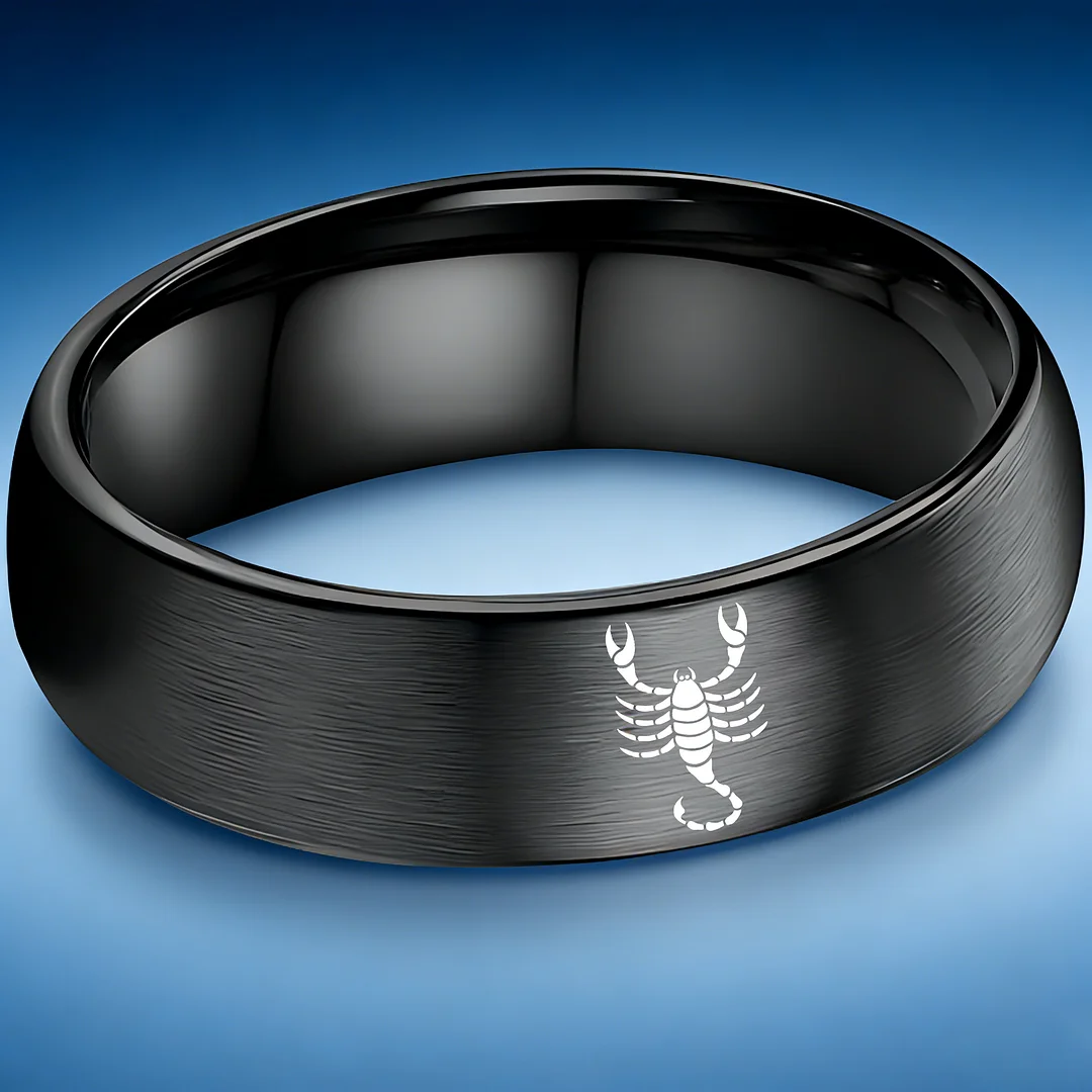 Scorpio Couples Dome Tungsten Carbide Rings Black Tungsten Wedding Bands for Men and Women 4MM 6MM 8MM