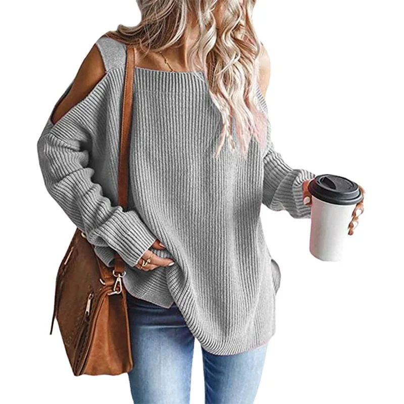 Wongn Wongn And Winter New Fashion Sling Long Sleeve Off-The-Shoulder Jumper Knit Sweater Woman