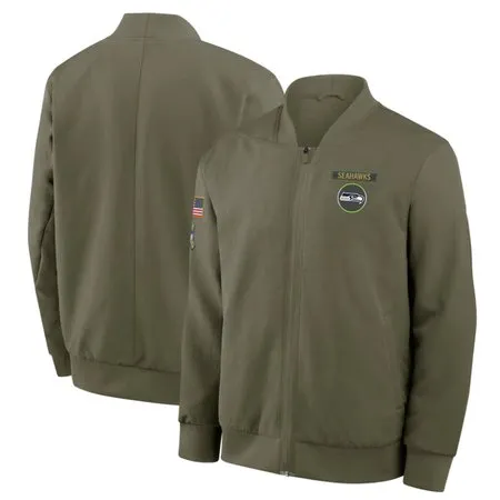 Men's Seattle Seahawks  Olive 2025 Salute to Service Sideline Full-Zip Bomber Jacket