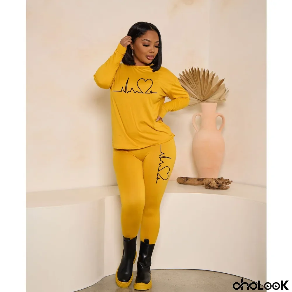 Women Printed Long Sleeve Top And Pant Two Piece Set