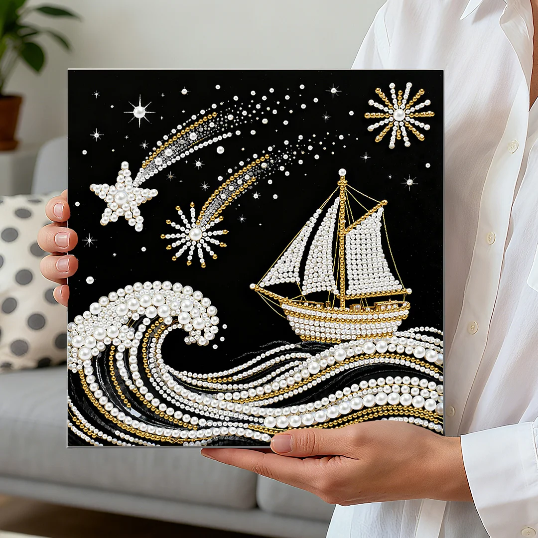 Sailboat DIY Pearl Diamond Art Kit for Adults Home Decor 25x25cm With Frame