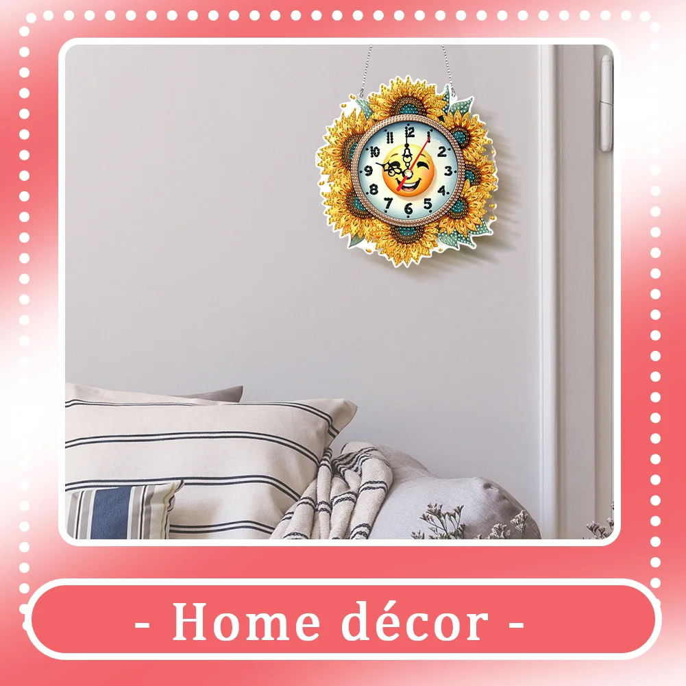 2Pcs Sunflower DIY Diamond Painting Ornament with Clock Function Home Decor Art